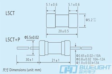 L5CT系列/Φ5X20陶瓷管保險絲(高分斷延時)(圖3)